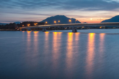 Scenic view of bridge over river against sky during sunset