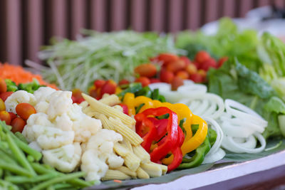 Close-up of chopped fruits and vegetables