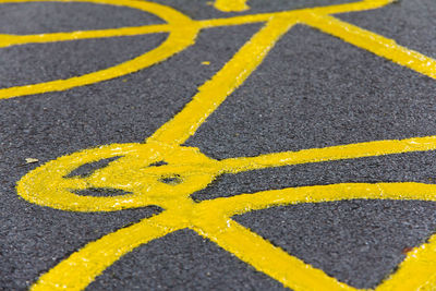 High angle view of bicycle lane on road