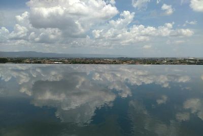 Scenic view of sea against cloudy sky