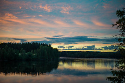 Scenic view of lake at sunset