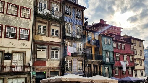 Low angle view of buildings in town