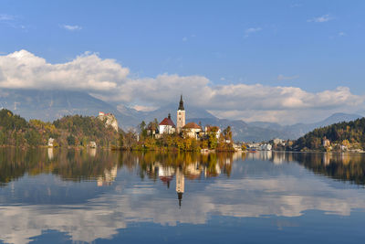 Reflection of temple in lake