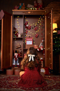 Rear view of woman sitting at home