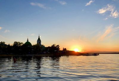 View of mosque at sunset