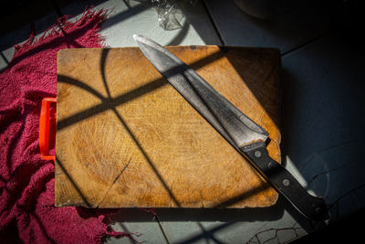 High angle view of old wooden floor