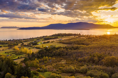 Scenic view of field against sky during sunset