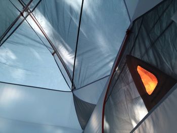 Low angle view of tent against sky inside view