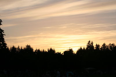 Silhouette trees on landscape against sky at sunset