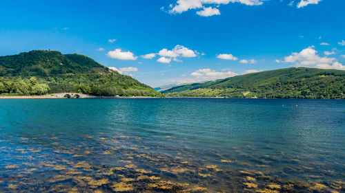 Scenic view of sea against blue sky