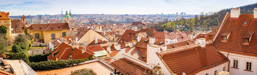 High angle view of buildings in city