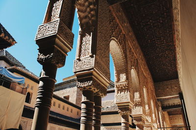 Low angle view of temple against building