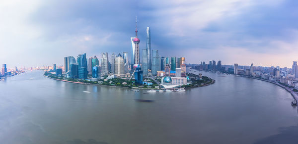 View of city buildings at waterfront