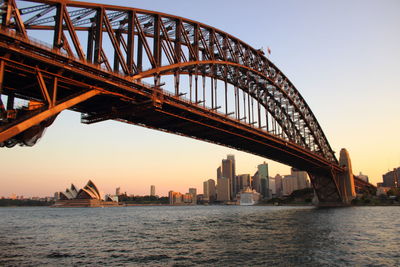 Sydney opera house and  harbor at sunset 