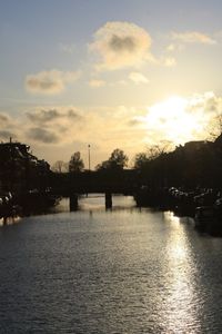 Scenic view of river against sky at sunset