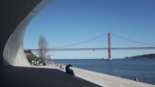 Suspension bridge over river
