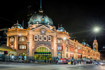 Illuminated building at night