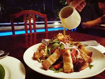 Close-up of food served on table in restaurant