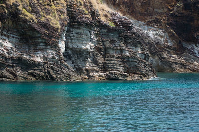 Scenic view of rock formation in sea