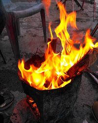 High angle view of bonfire