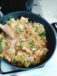 High angle view of food in plate