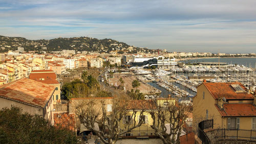 High angle view of townscape against sky