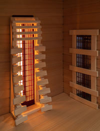 Low angle view of illuminated building at home