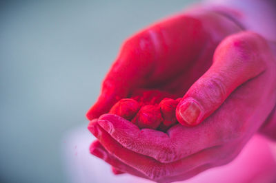 Cropped hand of person holding powder paint