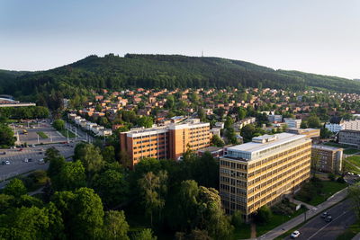 High angle view of townscape against sky