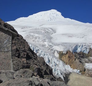 Scenic view of snow covered mountains