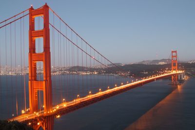 View of suspension bridge at night