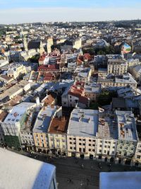 High angle view of townscape against sky