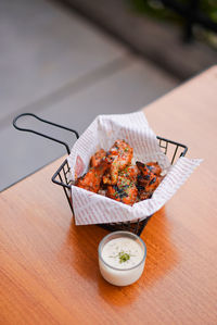 High angle view of food on table