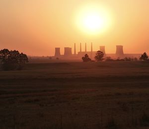 Sunset scene of coal power station in winter