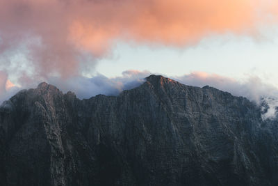 Low angle view of mountain range against sky