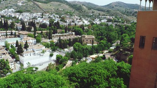 High angle view of townscape and buildings in town