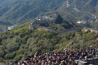 High angle view of crowd on mountain