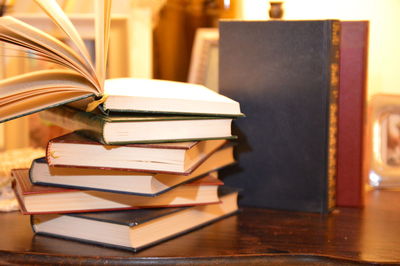 Close-up of books on table