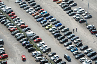 High angle view of cars in parking lot