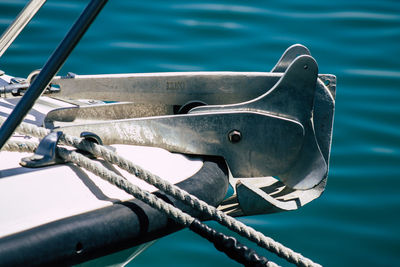 High angle view of rope in sea