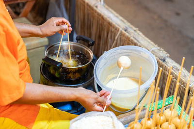 Delicious homemade frieddough ,old thai cuisine food at street food market.