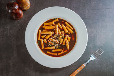 High angle view of food in bowl on table