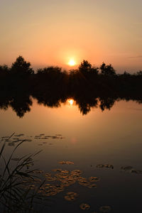 Scenic view of lake against sky during sunset