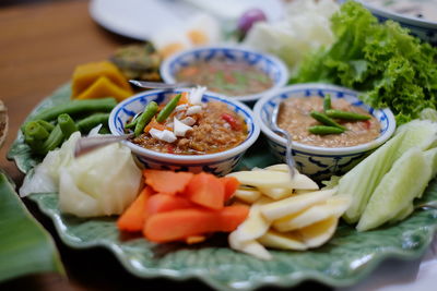 Close-up of salad served on table