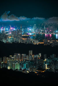 Illuminated buildings in city at night