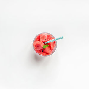 High angle view of strawberry against white background