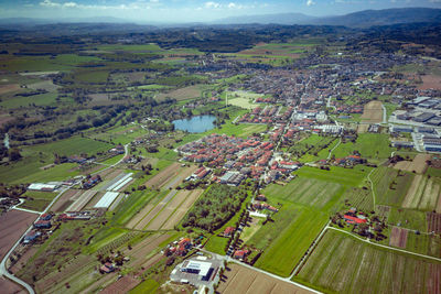 High angle view of buildings in city