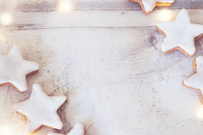 High angle view of cookies on table