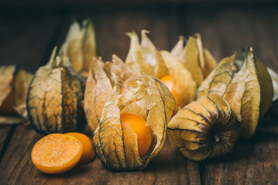 Close-up of pumpkins on table