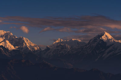 First ray of morning sun on the majestic kangchenjunga range, viewed from sandakphu.